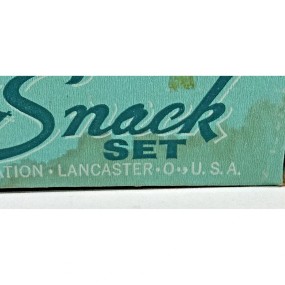 Anchor Hocking Serva-Snack Set 8pc Clear Glass Grape Pattern Vintage Boxed Set